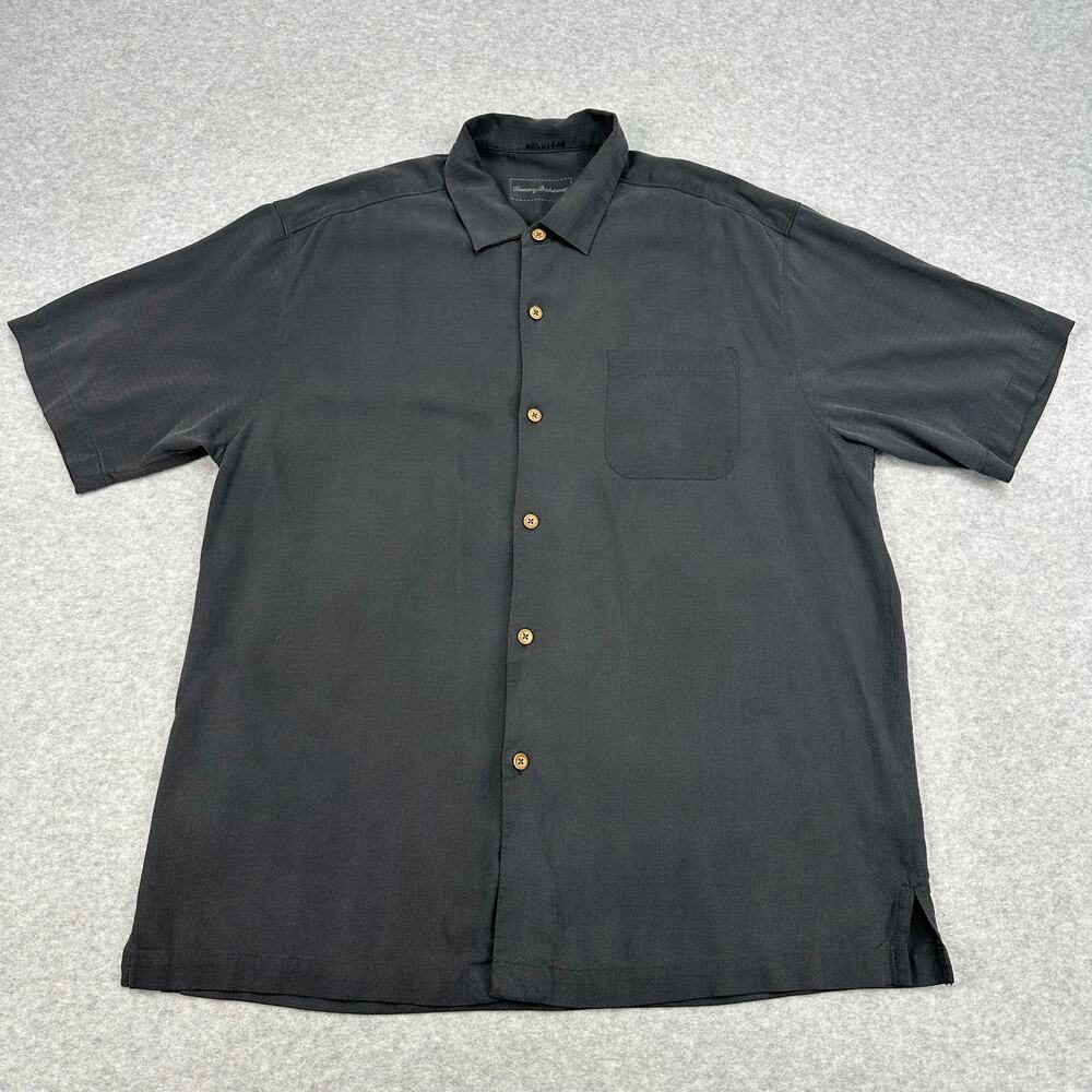 Tommy Bahama Shirt 'Grand Marlin Rum' Silk Mens L Black Tropical Island Bar Top